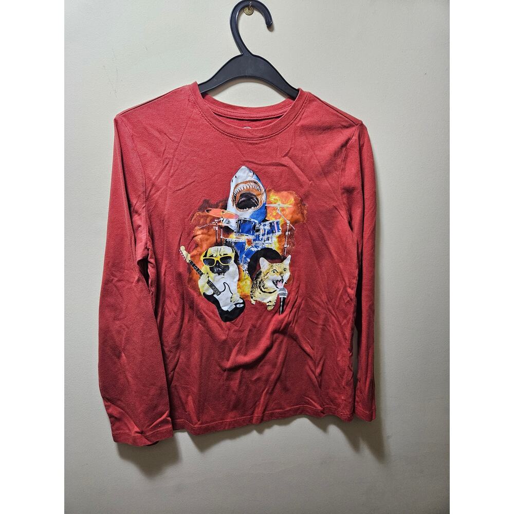 Wonder Nation Kids Shark Cat Dog Rock Band Graphic Long Sleeve Tee XL 14-16